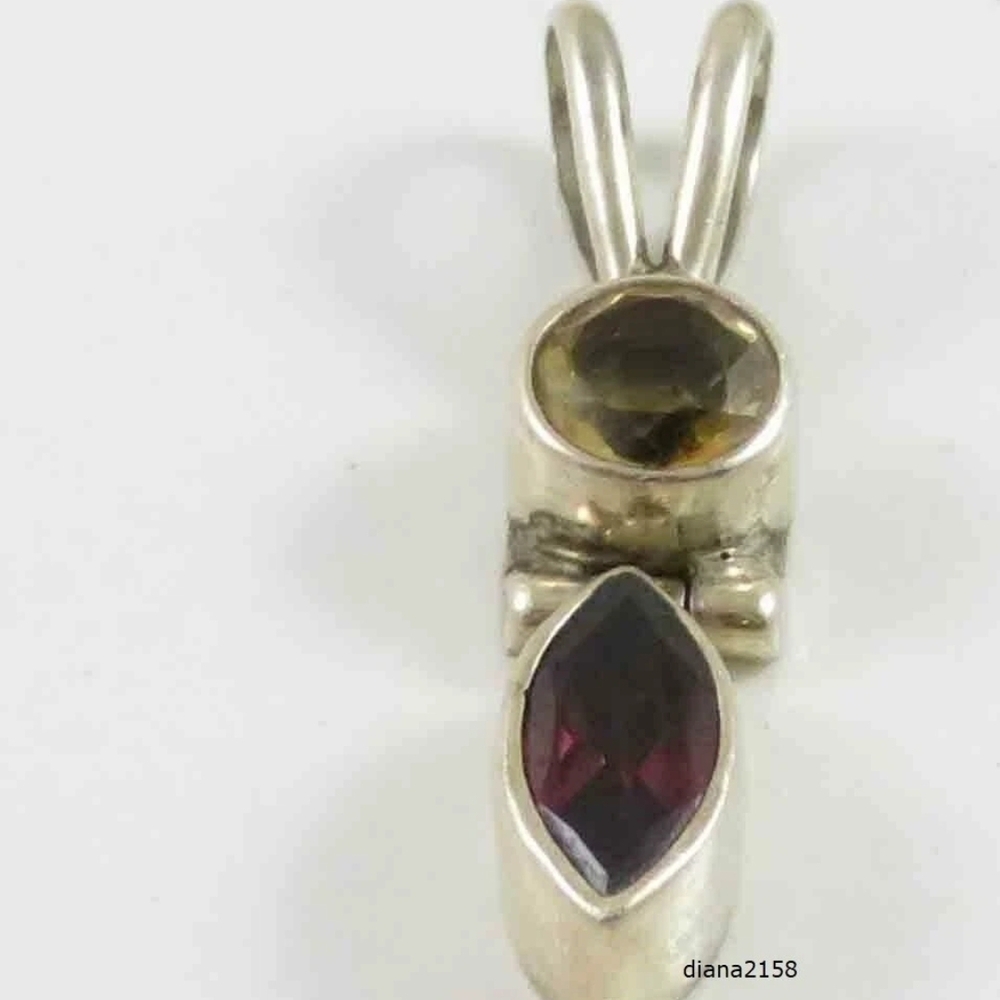 Sterling Silver Vintage 925 Amethyst & Citrine Pendant 2.4 Grams